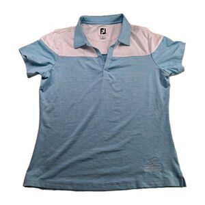 FootJoy Sz M Womens Golf Tennis Pickleball Shirt Blue White V-Neck Short Sleeve